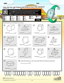 geometry worksheets pack 2 perimeter area volume math riddles