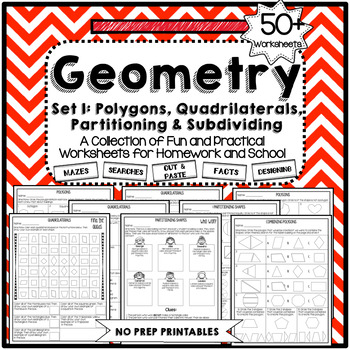 Preview of Geometry Worksheets Polygons, Quadrilaterals, Partitioning, and Subdividing