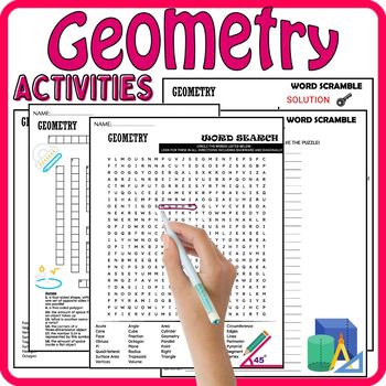 Preview of Geometry Worksheets,Vocabulary,Lines, Line Segments,Wordsearch & Crosswords