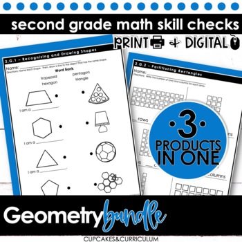 Preview of Geometry Worksheets for Second Grade Math