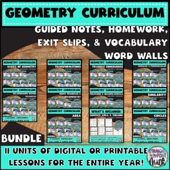 Preview of Geometry Year-Long | Warmups | Notes | Worksheets | Exit Slips | Bundle