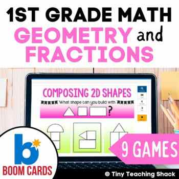 Preview of Geometry and Fractions / 1st Grade Math Boom Cards
