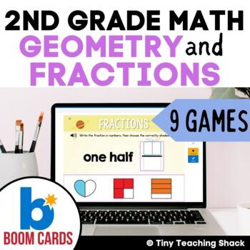 Preview of Geometry and Fractions / 2nd Grade Math Boom Cards Bundle
