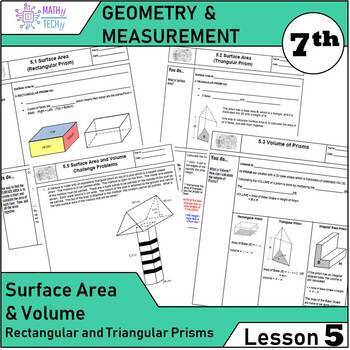 Preview of Geometry and Measurement (Grade 7) - Lesson 5 Surface Area and Volume of Prisms