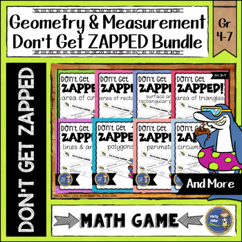 Preview of Geometry and Measurement Don't Get ZAPPED Partner Math Game Bundle - Math Review