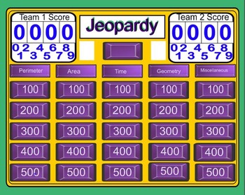 Preview of Geometry and Measurement Jeopardy 3rd Grade Review