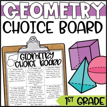 Preview of Geometry and Shapes Choice Board and Activities for 1st Grade