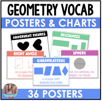 Preview of Geometry and Shapes Vocabulary Posters - Math Word Wall Charts with Examples