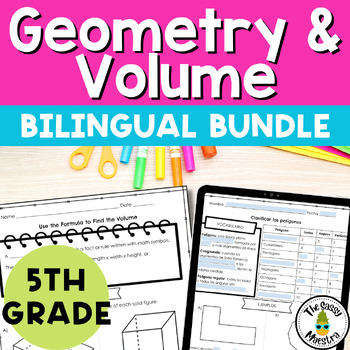 Preview of Geometry and Volume Guided Notes 5th Grade Geometría y Volumen Bilingual Bundle