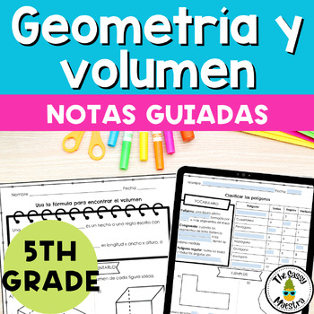 Preview of Geometry and Volume Guided Notes in Spanish 5th Grade Geometría y Volumen