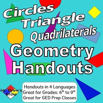 Preview of Geometry of Circles Triangles Quadrilaterals (English, French, Spanish, Arabic)