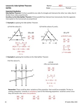 Geometry to the Point Lesson 61 Notes Side Splitter Theorem by