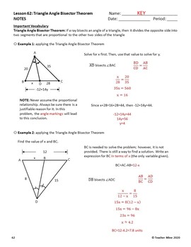 Geometry to the Point - Lesson 62 Notes - Triangle Angle Bisector Theorem