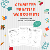 Geometry Worksheets Grades 5-8, Perimeter, Area, Volume an