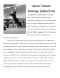 George Balanchine - Dance Pioneer - Reading and Worksheet