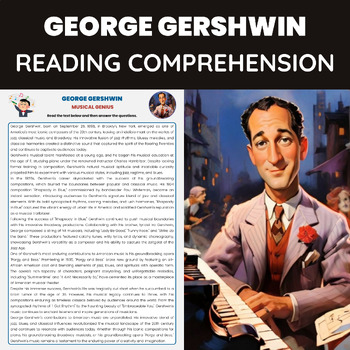 Preview of George Gershwin Reading Comprehension Worksheet | 20th Century Music Composer