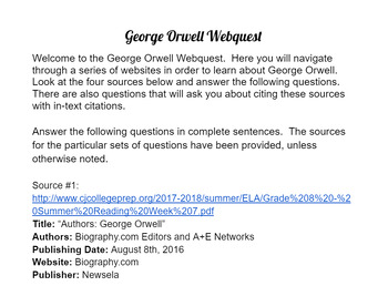 Preview of George Orwell Webquest