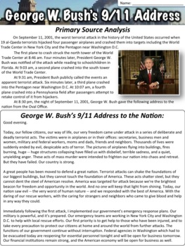 Preview of George W. Bush September 11 Speech Primary Analysis