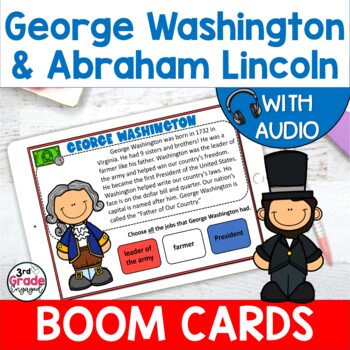 Preview of George Washington Abraham Lincoln Reading Comprehension Digital Boom Cards