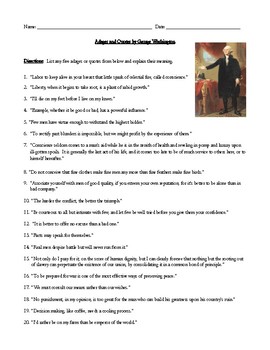 Preview of George Washington Adages and Quotes Worksheet
