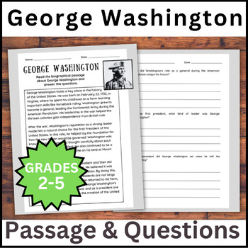 Preview of George Washington Biography Reading Passage & Questions Grades 2-5 US History