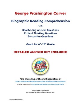 Preview of George Washington Carver Biography: Reading Comp & Questions w/ Answer Key