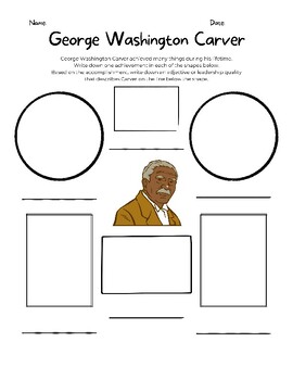 Preview of George Washington Carver Black History Month Worksheet Adjectives Leadership BHM