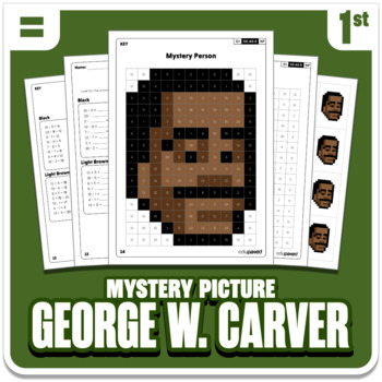 Preview of George Washington Carver | Math Mystery Picture Activity | Grade 1 Operations