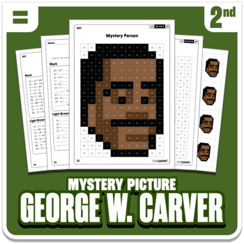 Preview of George Washington Carver | Math Mystery Picture Activity | Grade 2 Operations