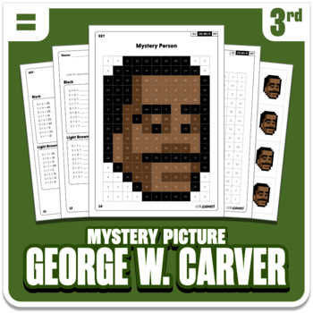 Preview of George Washington Carver | Math Mystery Picture Activity | Grade 3 Operations