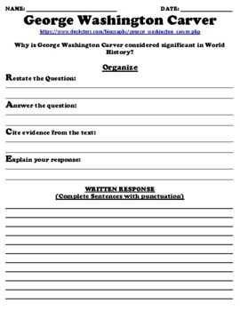 Preview of George Washington Carver R.A.C.E Online Writing Assignment W/Article (PDF)