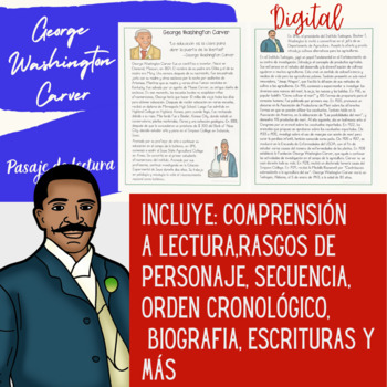 Preview of George Washington Carver Spanish Reading Comprehension Biography Google Slides