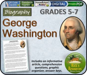 Preview of George Washington Biography Reading Comprehension - Print and Digital Versions