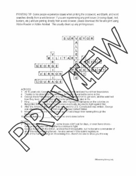 George Washington Activities Crossword Puzzle Word Search Find Brad