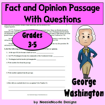 George Washington Fact Opinion Worksheet by NeesieNoodle Designs