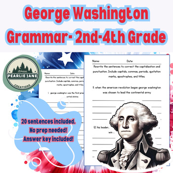 Preview of George Washington Grammar Capital Letters/Punctuation for 2nd-4th Graders