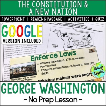 Preview of Presidency of George Washington Lesson - Reading Activity - PPT - Notes - Quiz