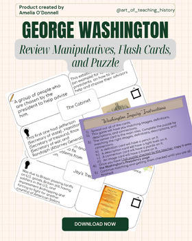 Preview of George Washington: Review Manipultaives, Flash cards, and Puzzle