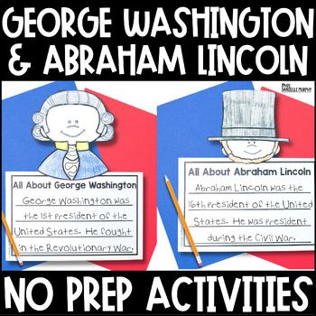 Preview of George Washington and Abraham Lincoln Craft Presidents Day Coloring Kindergarten