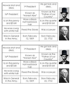 Preview of George Washington and Abraham Lincoln Sorting (2 per page)