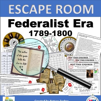 Preview of George  Washington and John Adams Federalist Era Escape Room Activity