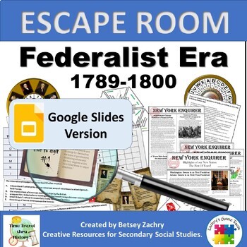 Preview of George Washington and John Adams Federalist Era Escape Room Google Slides 