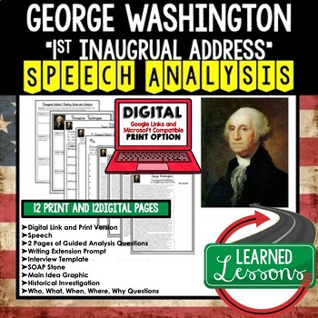 Preview of George Washington's First Inaugural Address Speech Analysis & Writing Activity