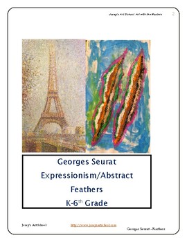 Preview of Georges Seurat Feathers Art lesson 2-4th Grade Line Drawing Painting ELA Core