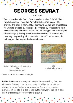 Preview of Georges Seurat - History and Images of Art Work Printable
