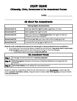 Preview of Georgia 5th Grade: Civics, Economics, & Amendment Process Study Guide