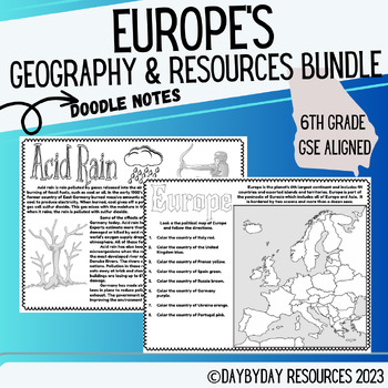 Preview of Georgia 6th Grade Social Studies:Europe Geography Domain Doodle Notes Bundle