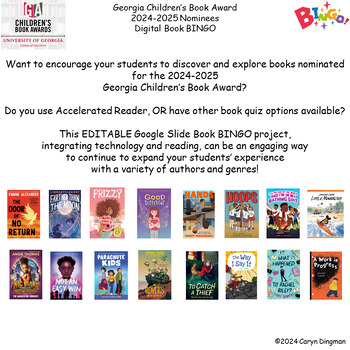 Preview of Georgia Children's Book Award 2024-2025 Nominees Digital Book BINGO