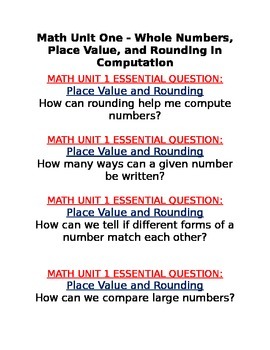 Georgia Common Core Grade 4 Math Units 1 To 7 Essential Questions