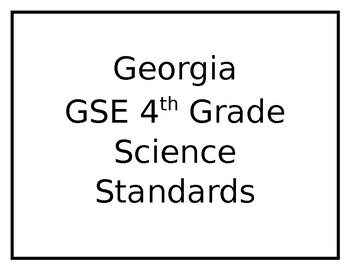 Preview of Georgia GSE 4th Grade Science Standards Wall Sized